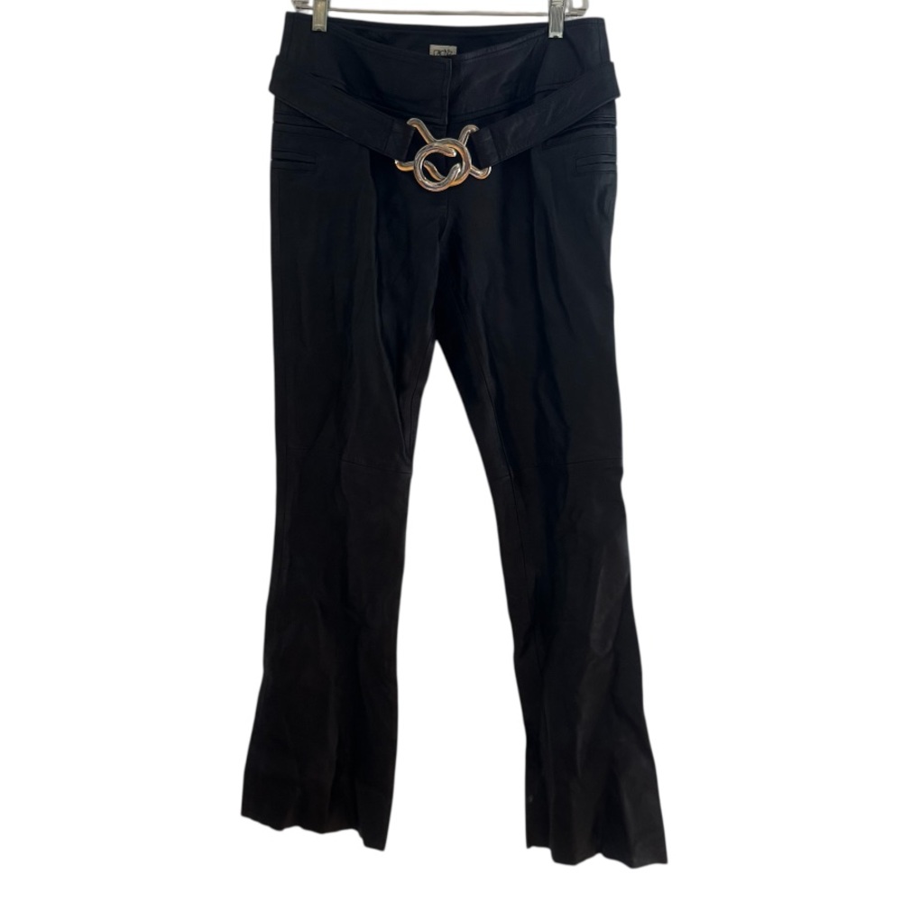 Cache Y2K 100% leather Wide Leg pants Belted Size 6